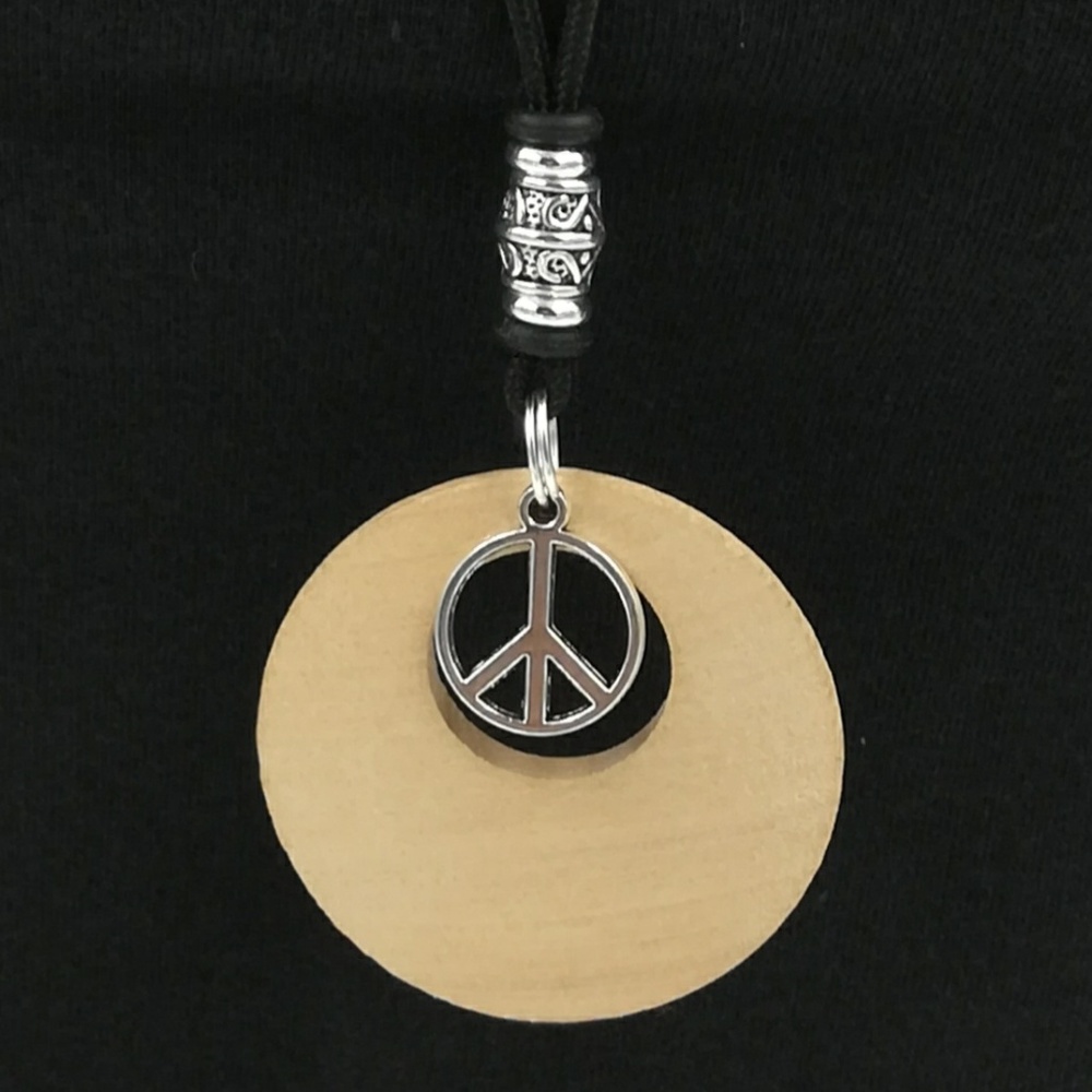 Handmade, Wooden and Silver Peace Sign Necklace - Picture 6 of 8